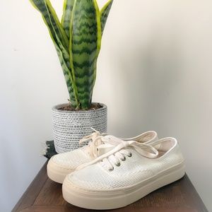 Soludos - White Mesh Platform Sneakers w/ Cork